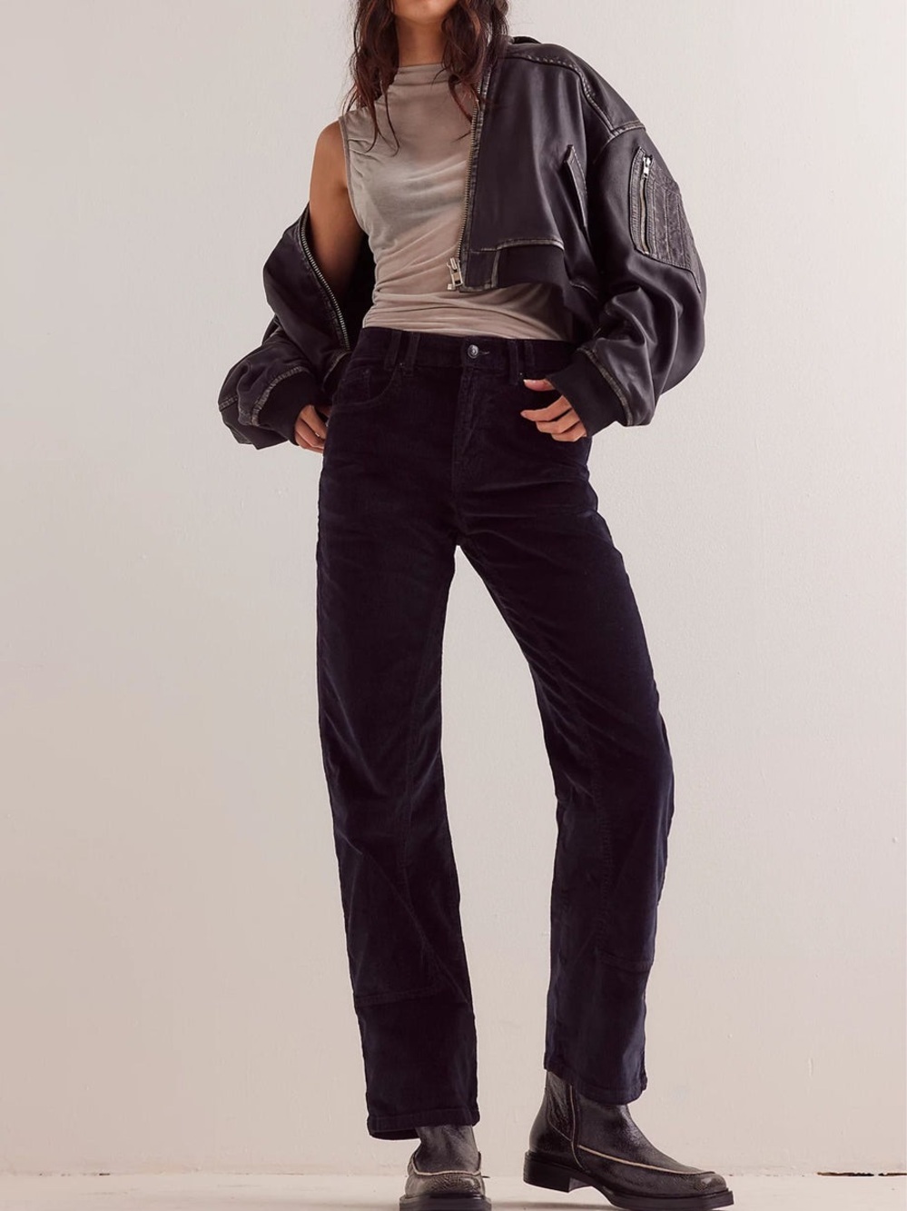 FREE PEOPLE RISK TAKER CORD STRAIGHT BLACK Jeans